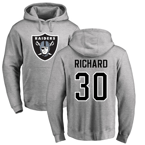 Men Oakland Raiders Ash Jalen Richard Name and Number Logo NFL Football 30 Pullover Hoodie Sweatshirts